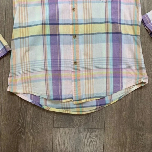 Aritzia TNA Plaid Button Down Shirt Classic Fit Yellow Purple Size Small - Picture 8 of 16